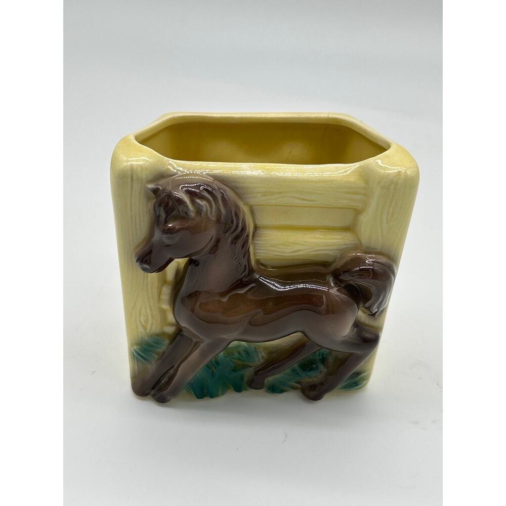 Vintage Royal Copley Horse Planter Vase Brown Horse Rectangular Ceramic Planter